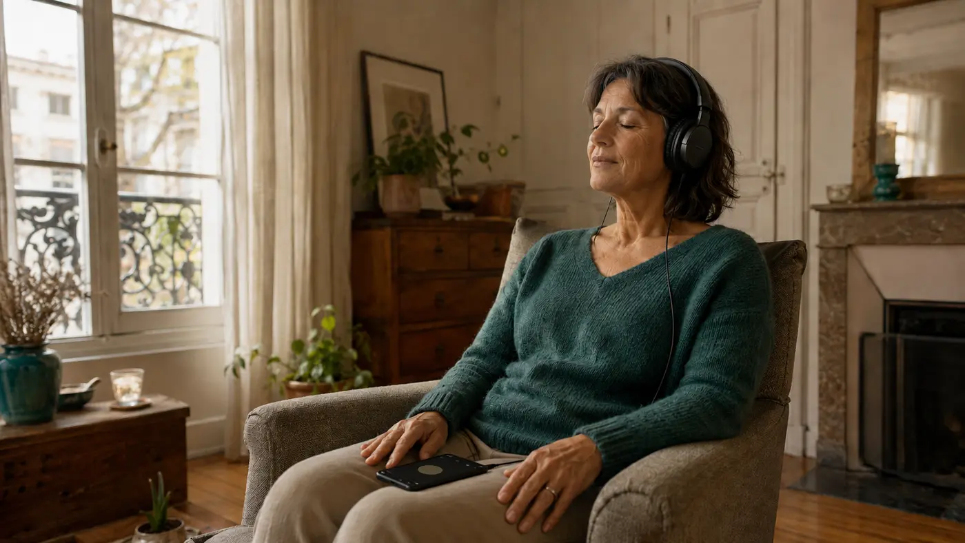 Illustration d’une pratique audio réalisée à domicile entre deux séances